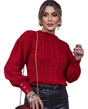 Blusa Marilia Feminina De Tricot Manga Longa Inverno Detalhe De Botões