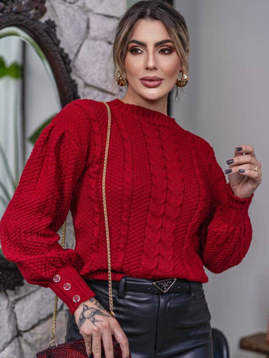 Blusa Marilia Feminina De Tricot Manga Longa Inverno Detalhe De Botões